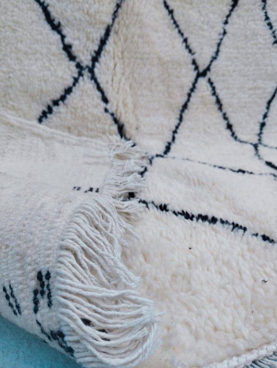 Handwoven rug 150x260 cm, wool, ivory, beige, black, Morocco - 200014