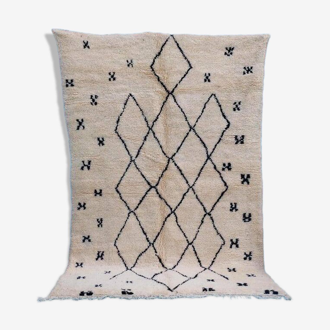 Handwoven rug 150x260 cm, wool, ivory, beige, black, Morocco - 200008