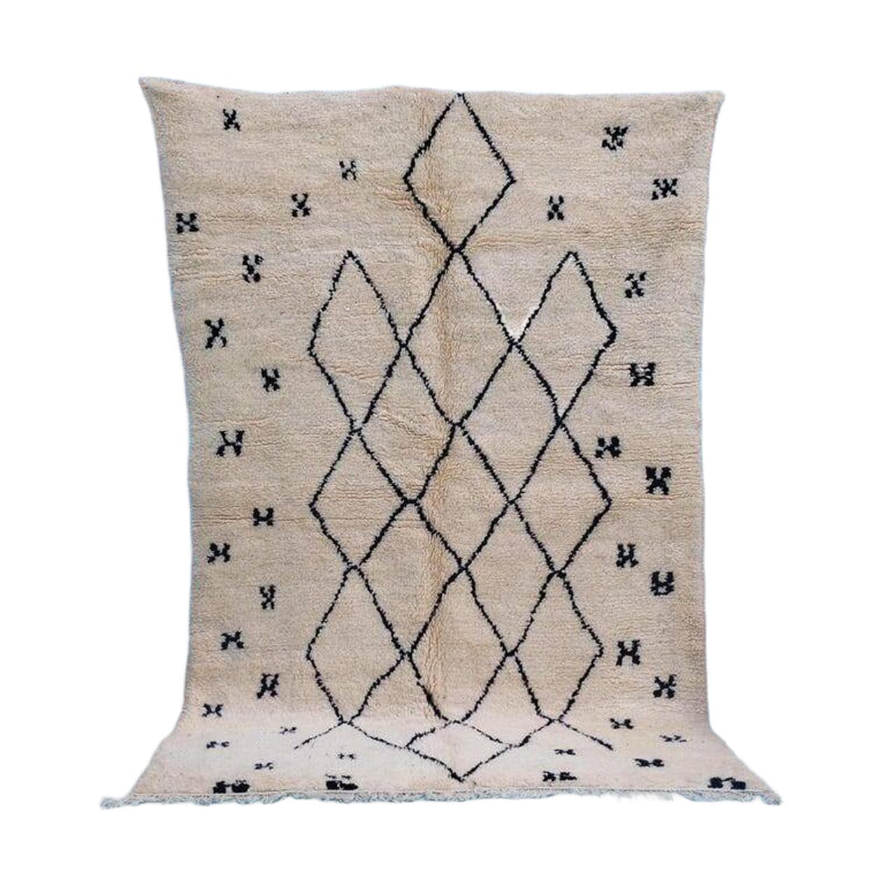 Handwoven rug 150x260 cm, wool, ivory, beige, black, Morocco