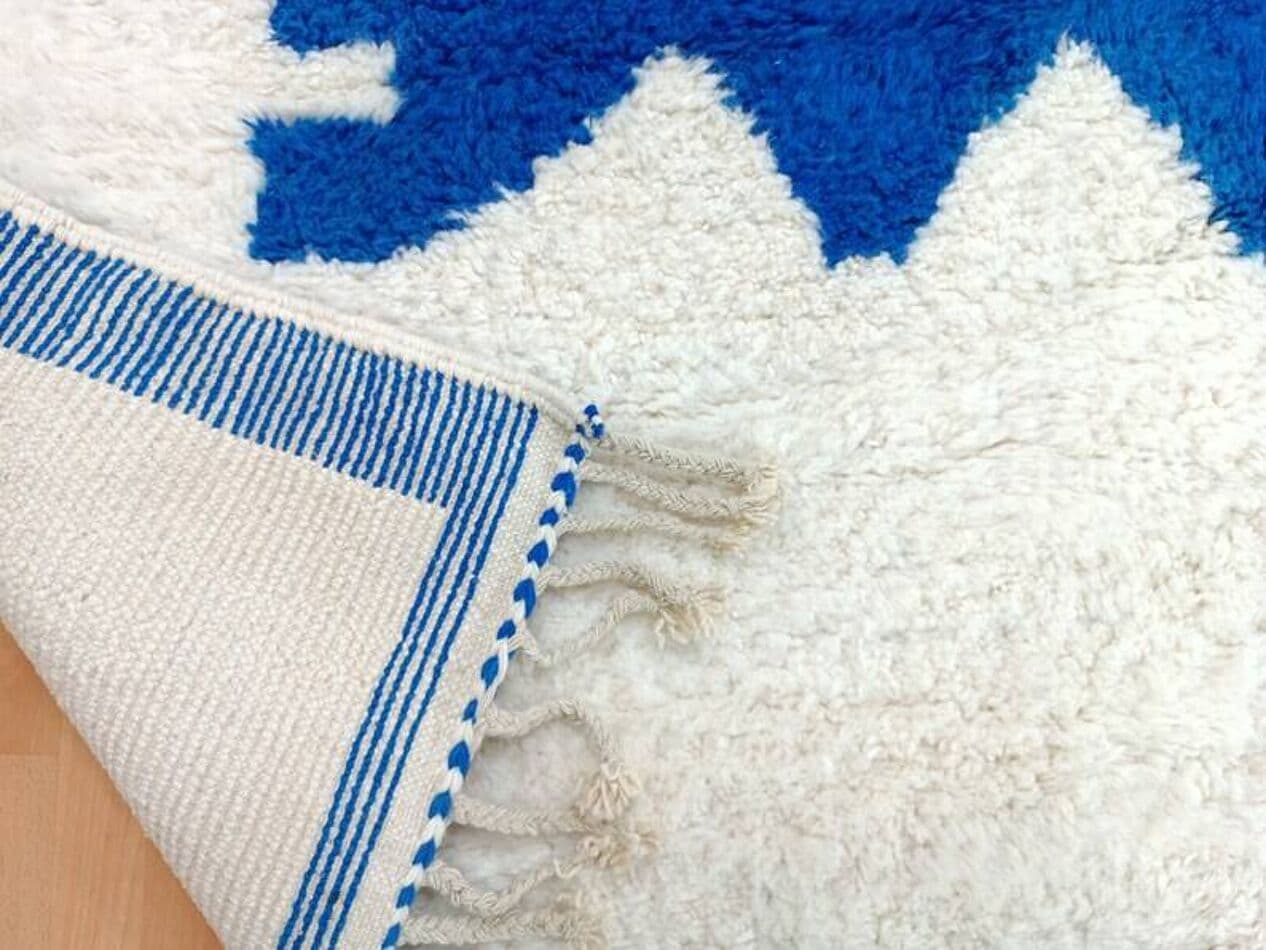 Ręcznie tkany dywan 160x240 cm, wełna, niebieski, biały, Maroko - 199981