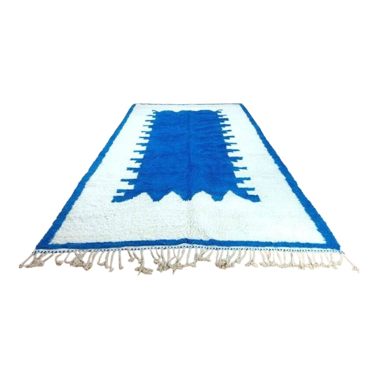 Ręcznie tkany dywan 160x240 cm, wełna, niebieski, biały, Maroko