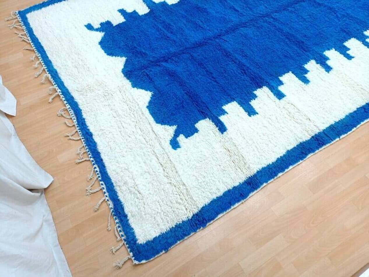 Ręcznie tkany dywan 160x240 cm, wełna, niebieski, biały, Maroko - 199985