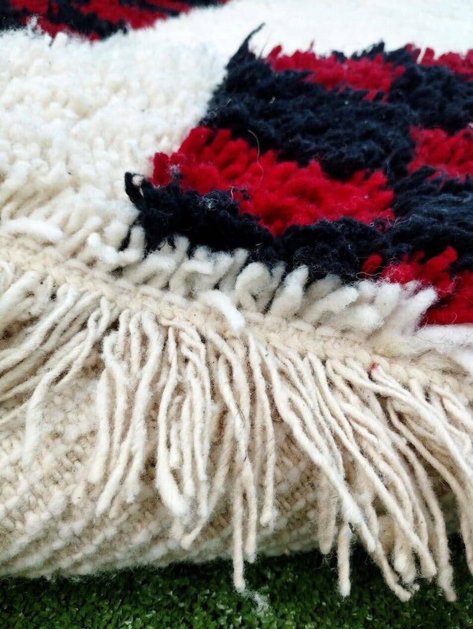 Handwoven rug 150x250 cm, wool, cream, red, black, Morocco - 199976