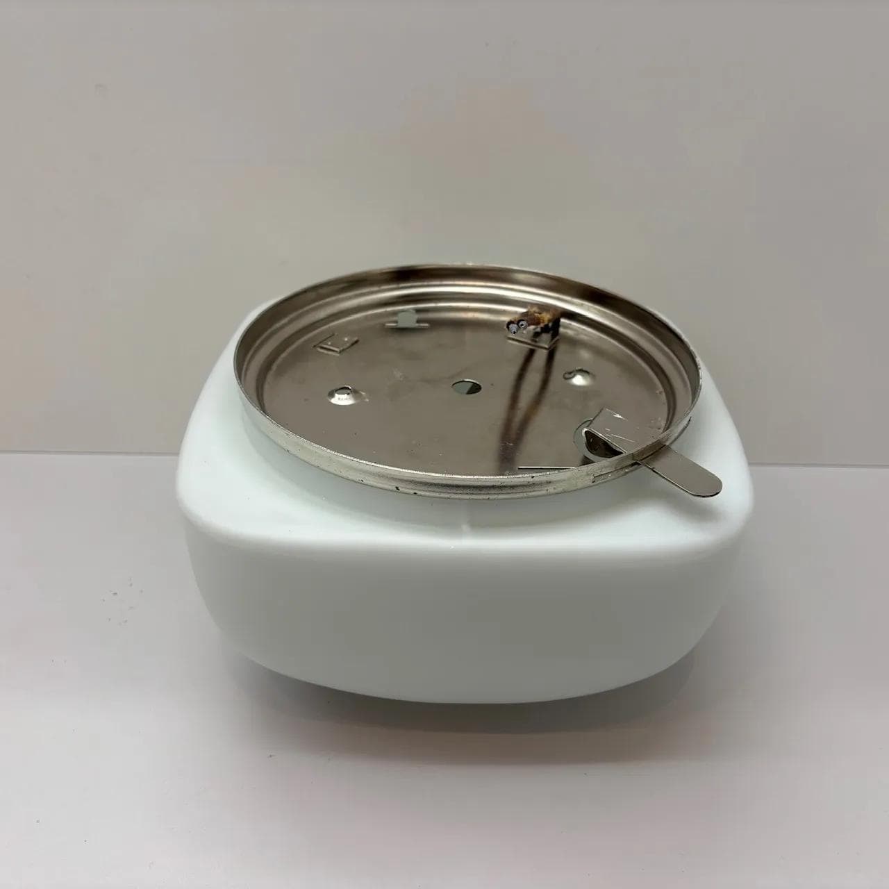 Ceiling Lamp Bauhaus, white glass, metal, Zakłady Sprzętu Oświetleniowego Zaos, Poland, 1980s. - 13943