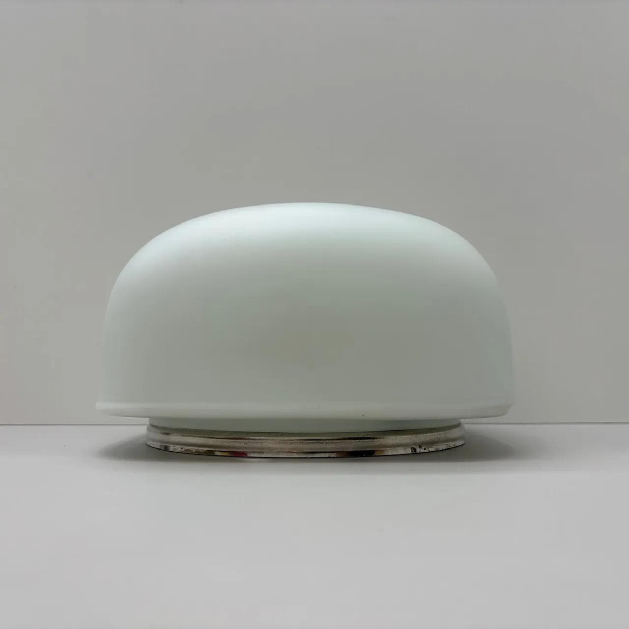 Ceiling Lamp Bauhaus, white glass, metal, Zakłady Sprzętu Oświetleniowego Zaos, Poland, 1980s. - 13942