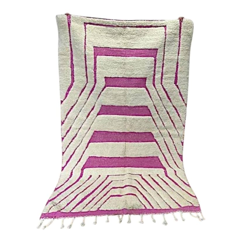 Ręcznie tkany dywan 150x260 cm, wełna, fioletowy, różowy, kość słoniowa, Maroko