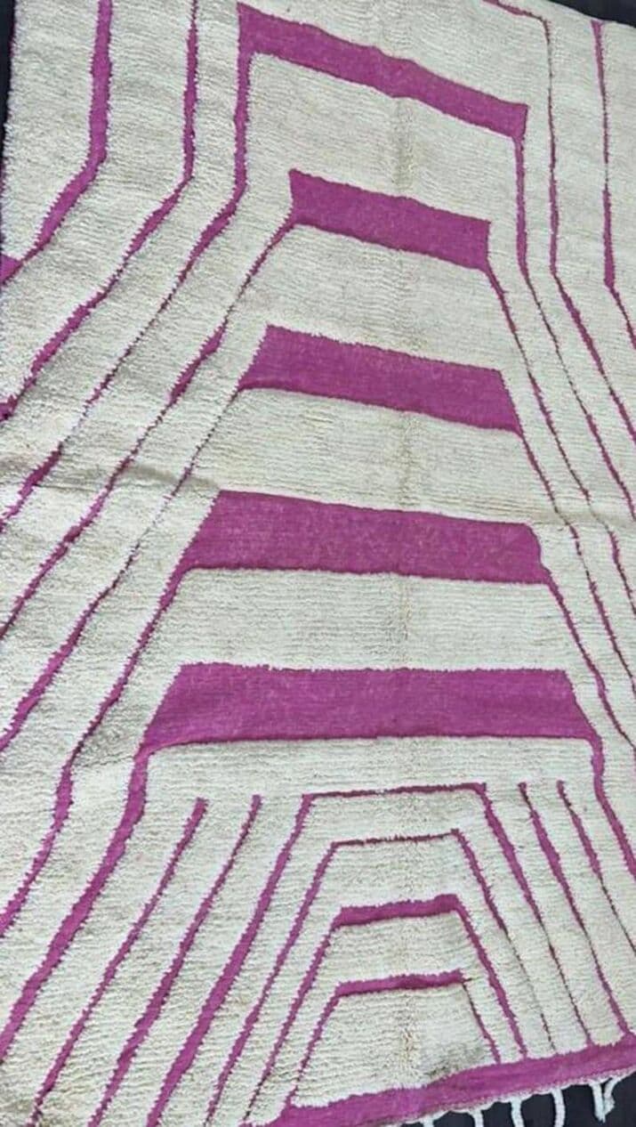 Ręcznie tkany dywan 150x260 cm, wełna, fioletowy, różowy, kość słoniowa, Maroko - 199919