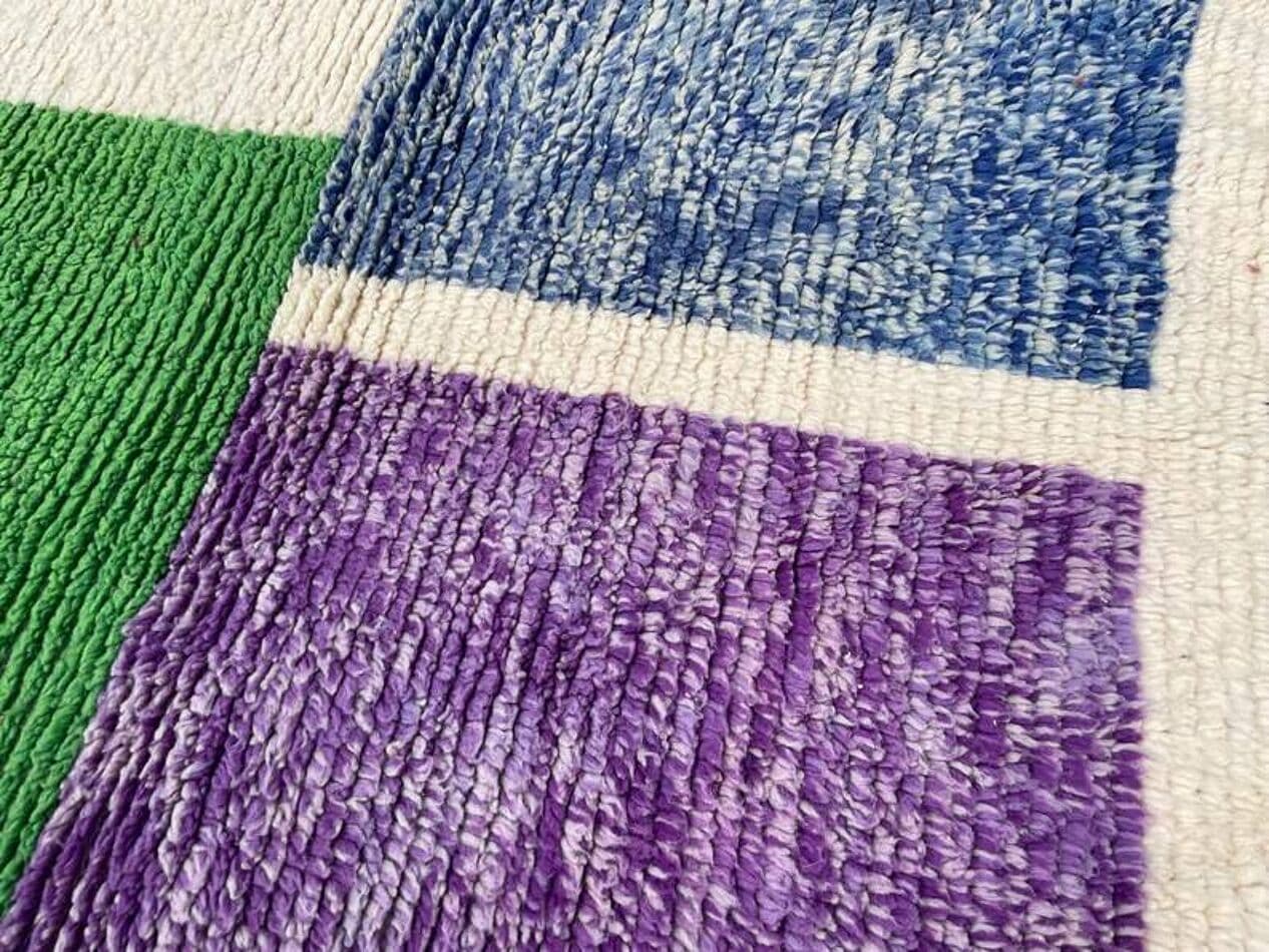 Ręcznie tkany dywan 200x300 cm, wełna, zielony, biały, fioletowy, niebieski, Maroko - 199898