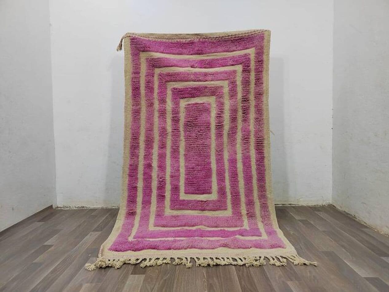 Ręcznie tkany dywan 100x200 cm, wełna, fioletowy, beżowy, Maroko - 199862