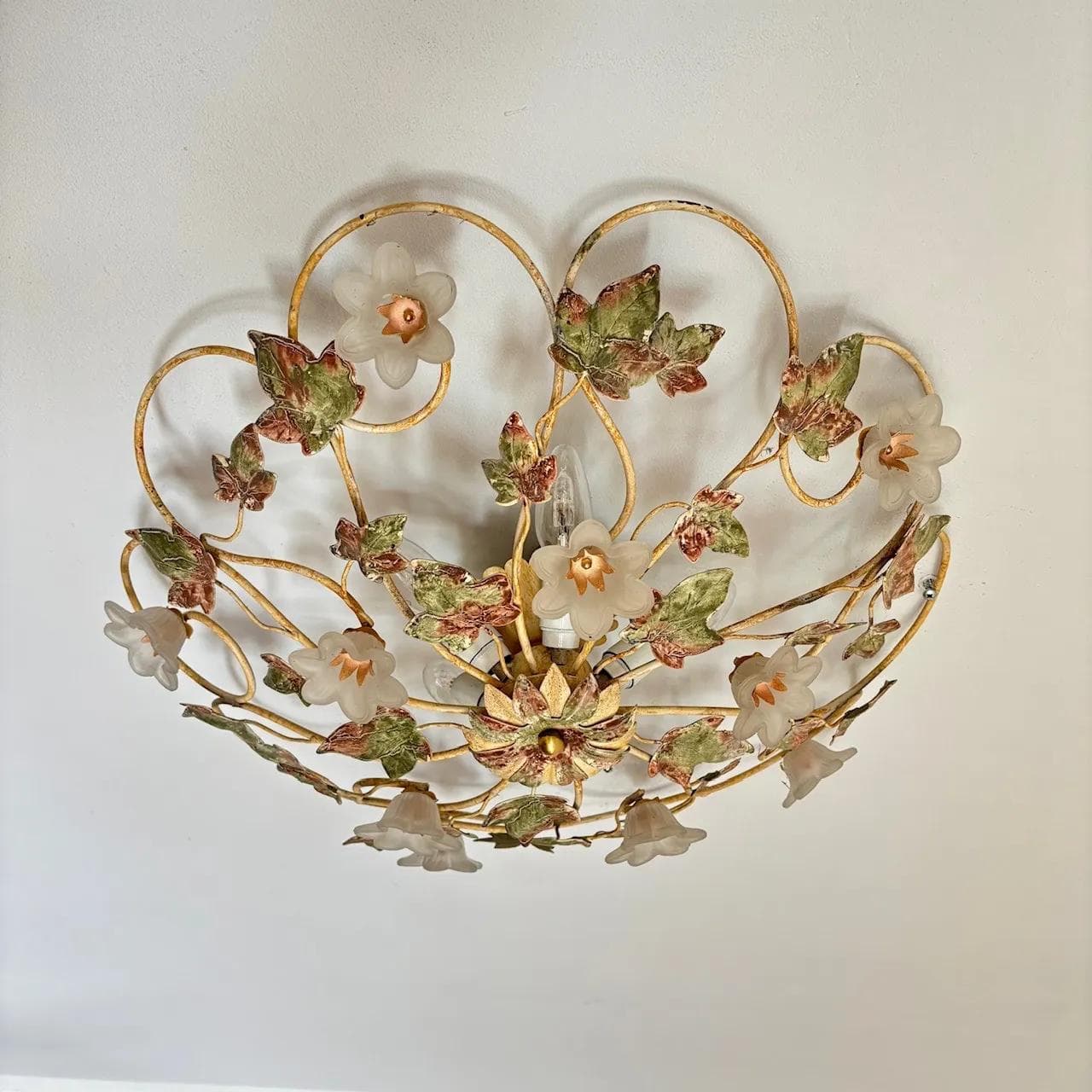 Wielokolorowy plafon florystyczny w stylu glamour, Niemcy, lata 80. - 13938