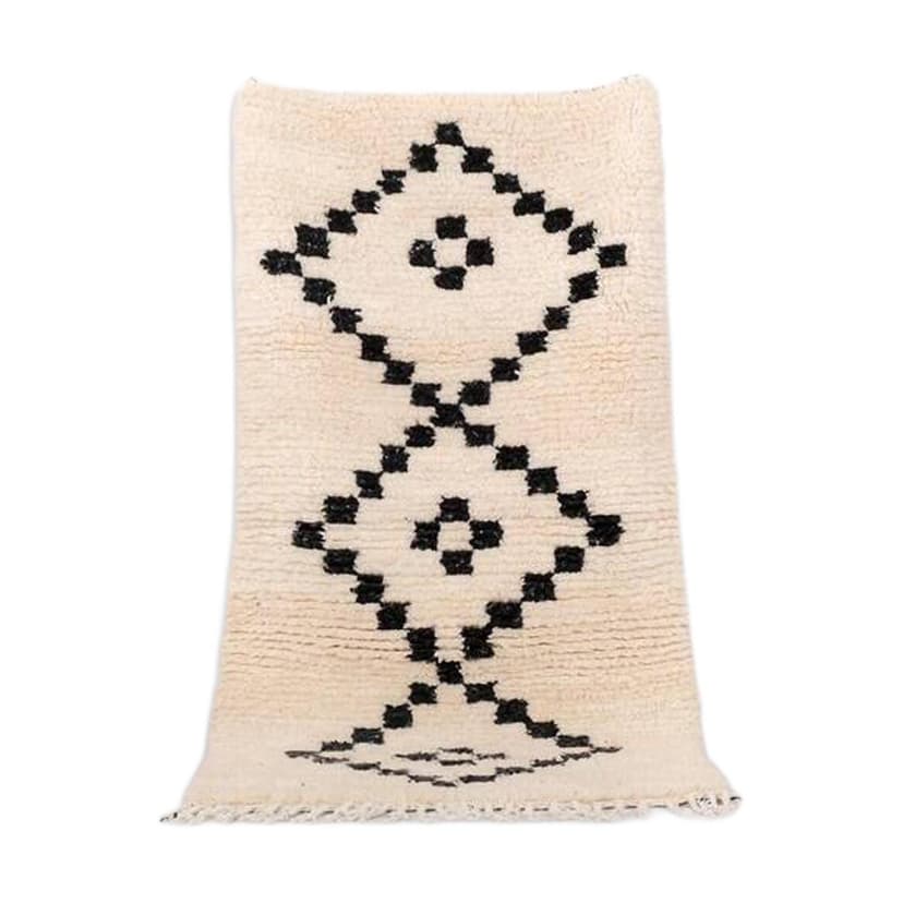 Ręcznie tkany dywan 140x250 cm, wełna, kość słoniowa, czarny, Maroko