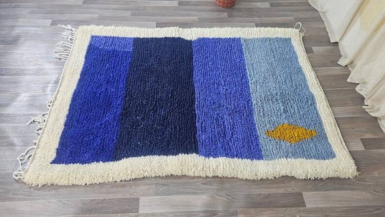 Ręcznie tkany dywan 200x300 cm, wełna, niebieski, Maroko - 199439