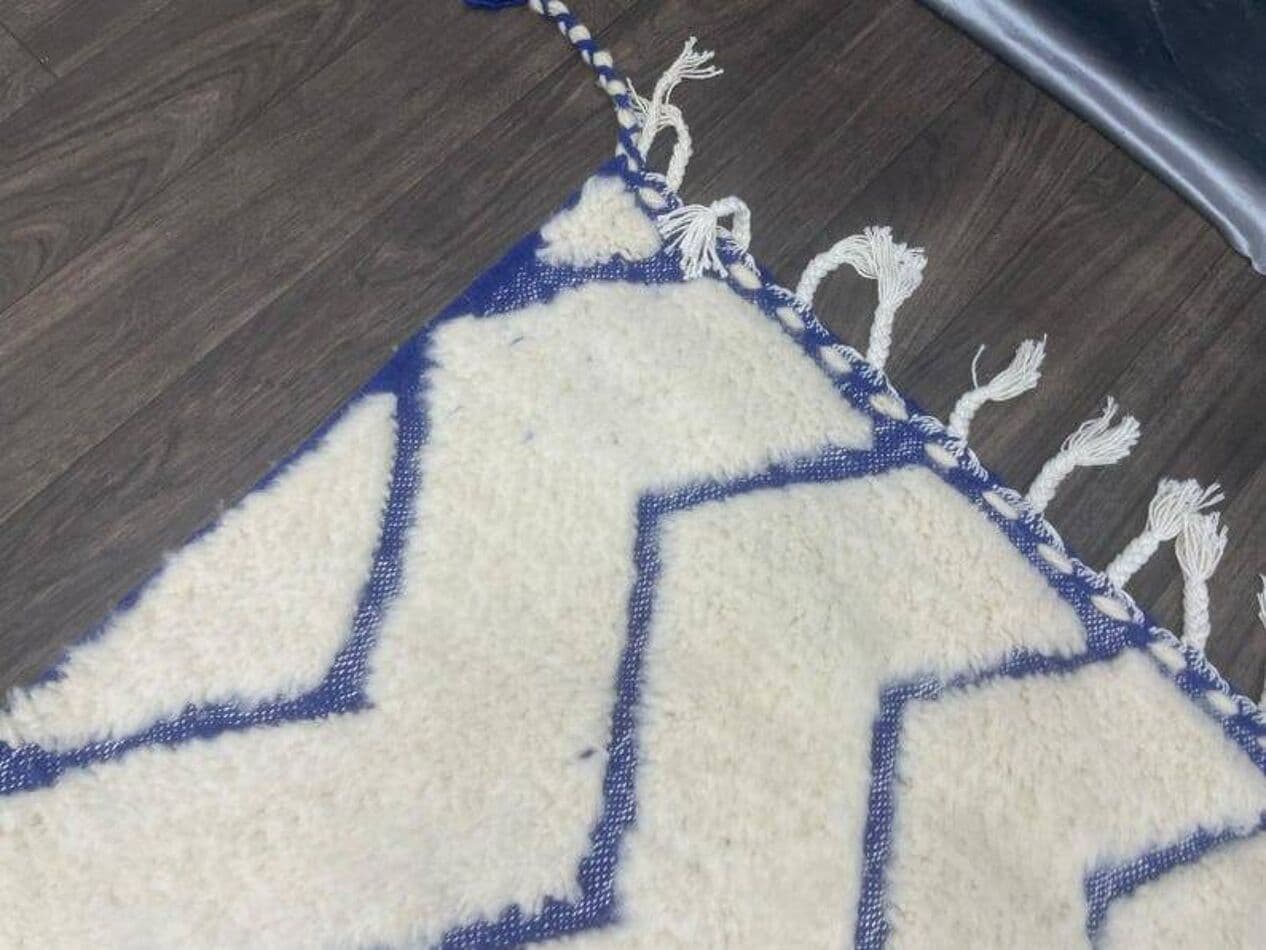 Ręcznie tkany dywan 250x150 cm, wełna, niebieski, kremowy, Maroko - 199380