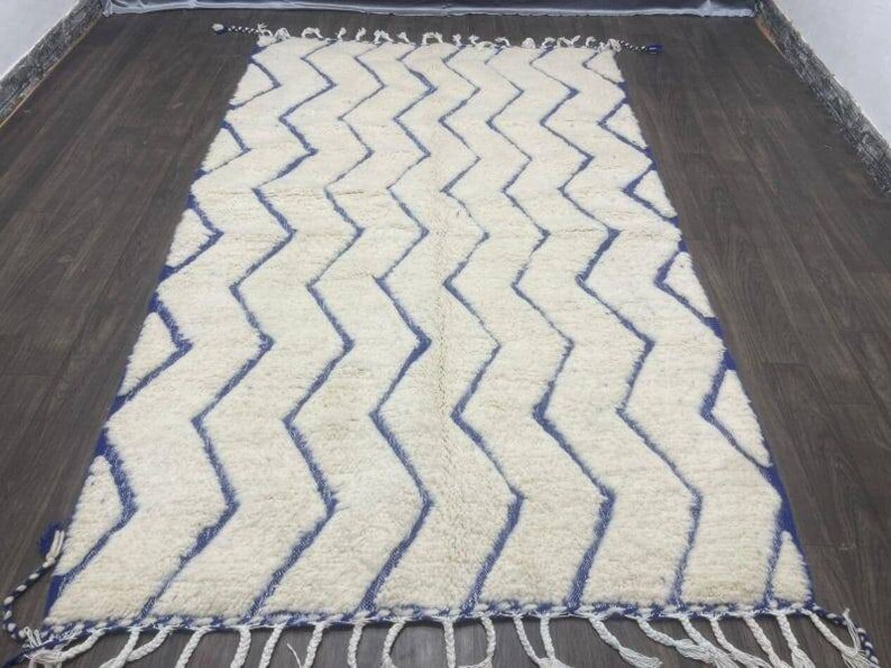 Ręcznie tkany dywan 250x150 cm, wełna, niebieski, kremowy, Maroko - 199382