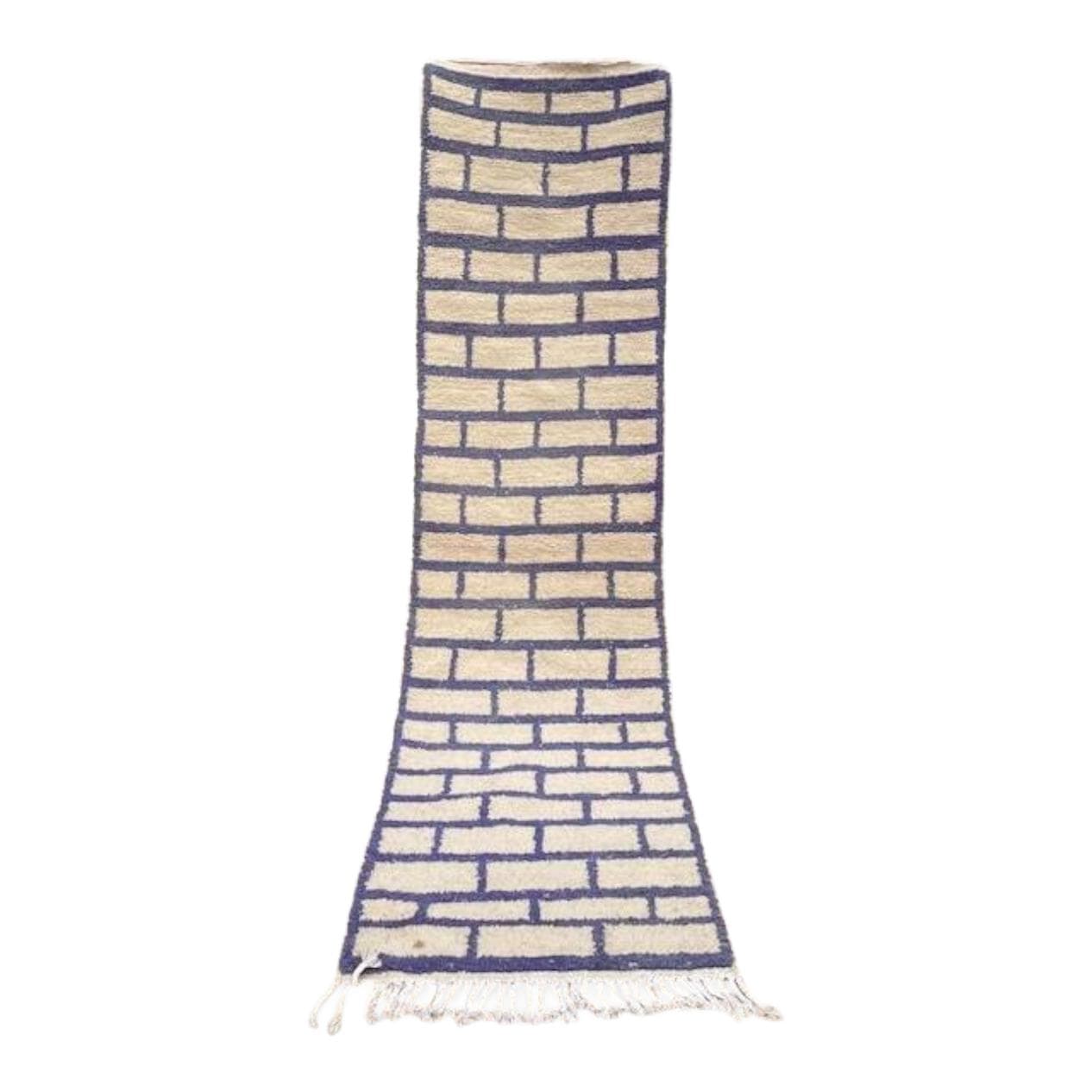 Handwoven rug 400x70 cm, wool, ivory, navy blue, Morocco