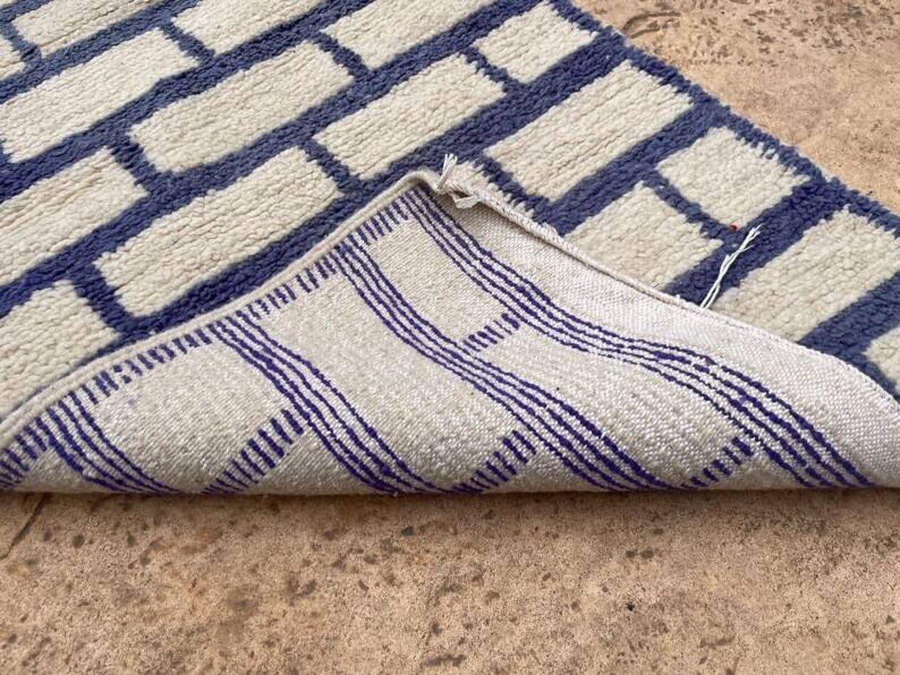 Handwoven rug 400x70 cm, wool, ivory, navy blue, Morocco - 199306