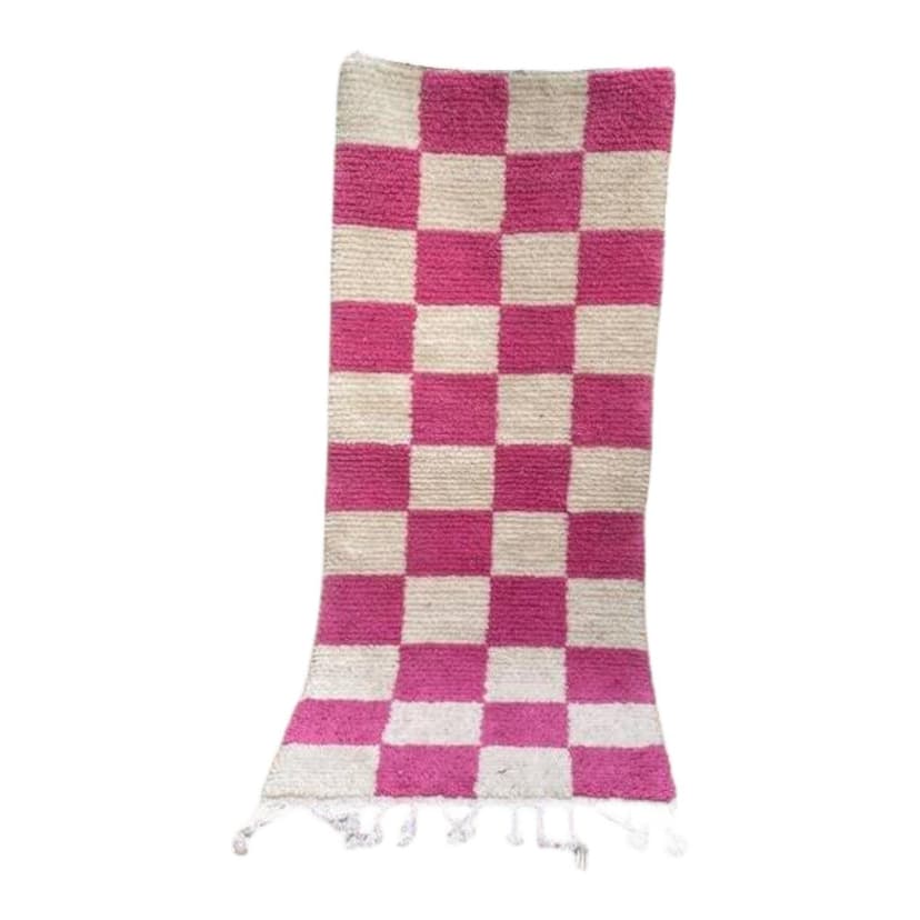 Handwoven rug 300x90 cm, wool, pink, Morocco