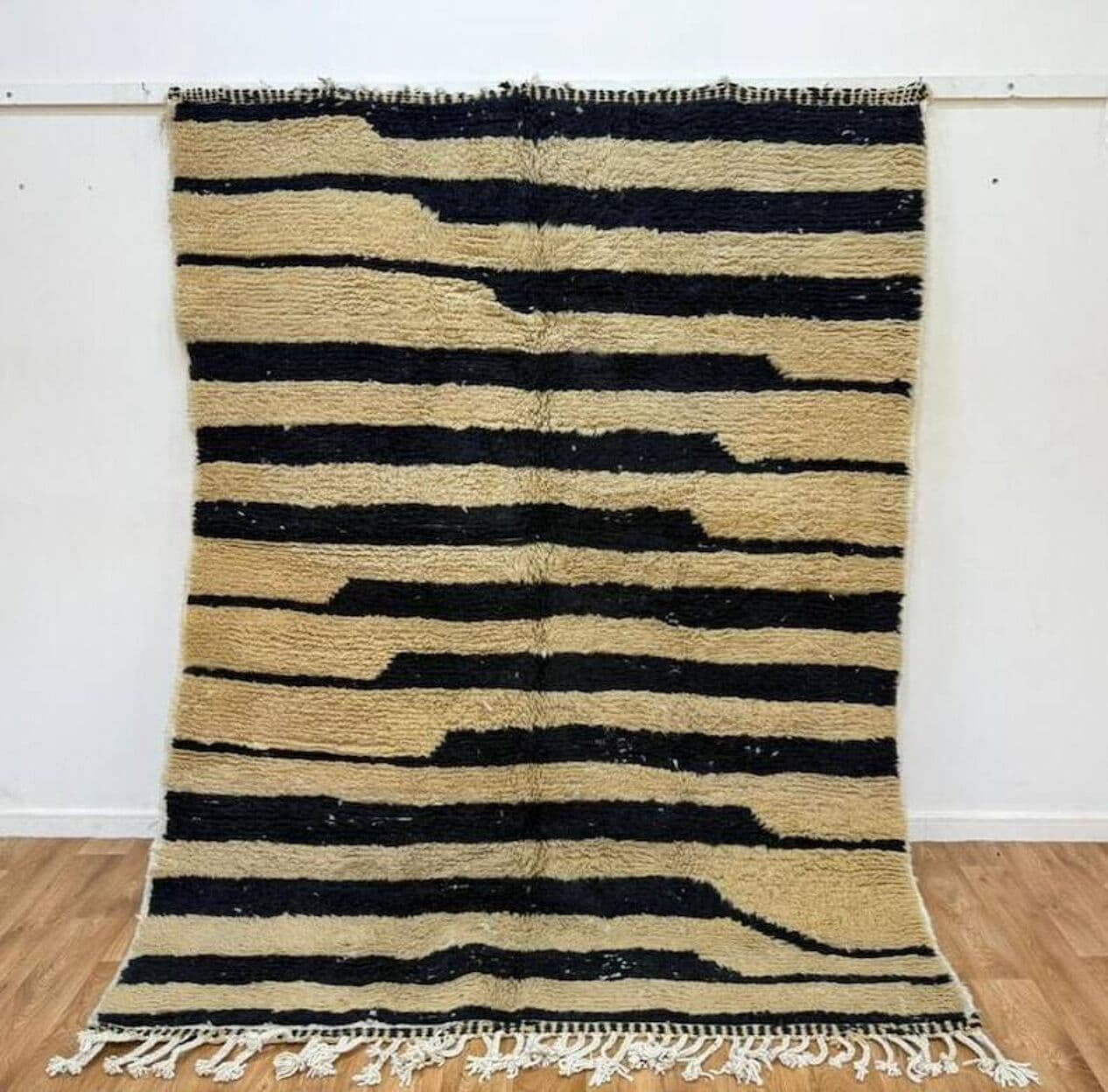 Handwoven rug 250x150 cm, wool, ecru, black, Morocco - 199268
