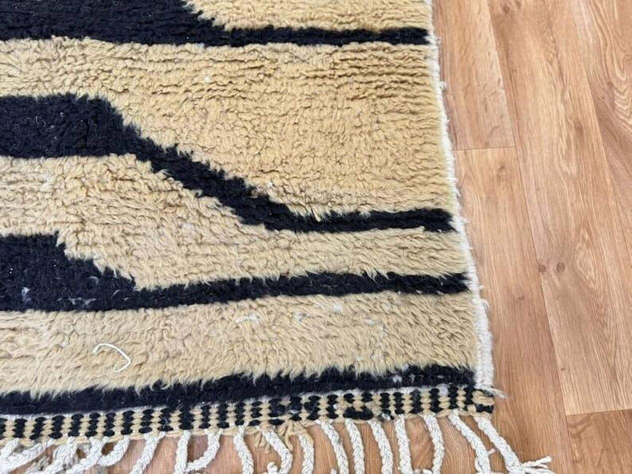 Handwoven rug 250x150 cm, wool, ecru, black, Morocco - 199271