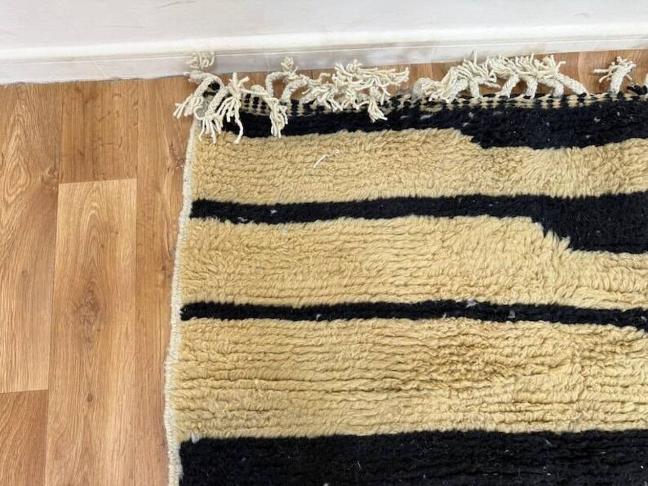 Handwoven rug 250x150 cm, wool, ecru, black, Morocco - 199270