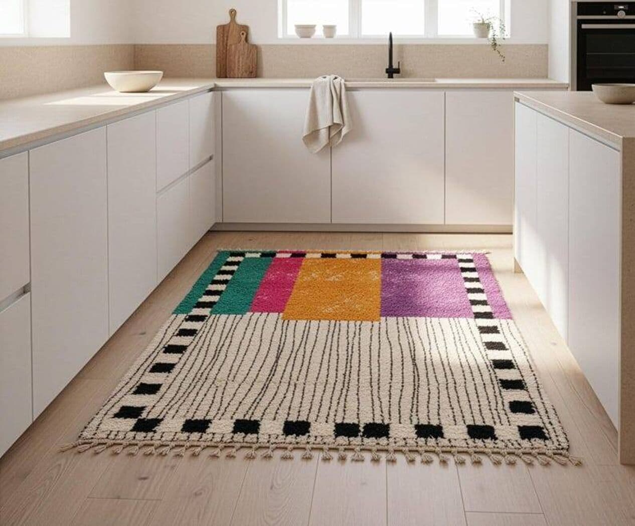 Ręcznie tkany dywan 100x200 cm, wełna, multikolor, Maroko - 199195