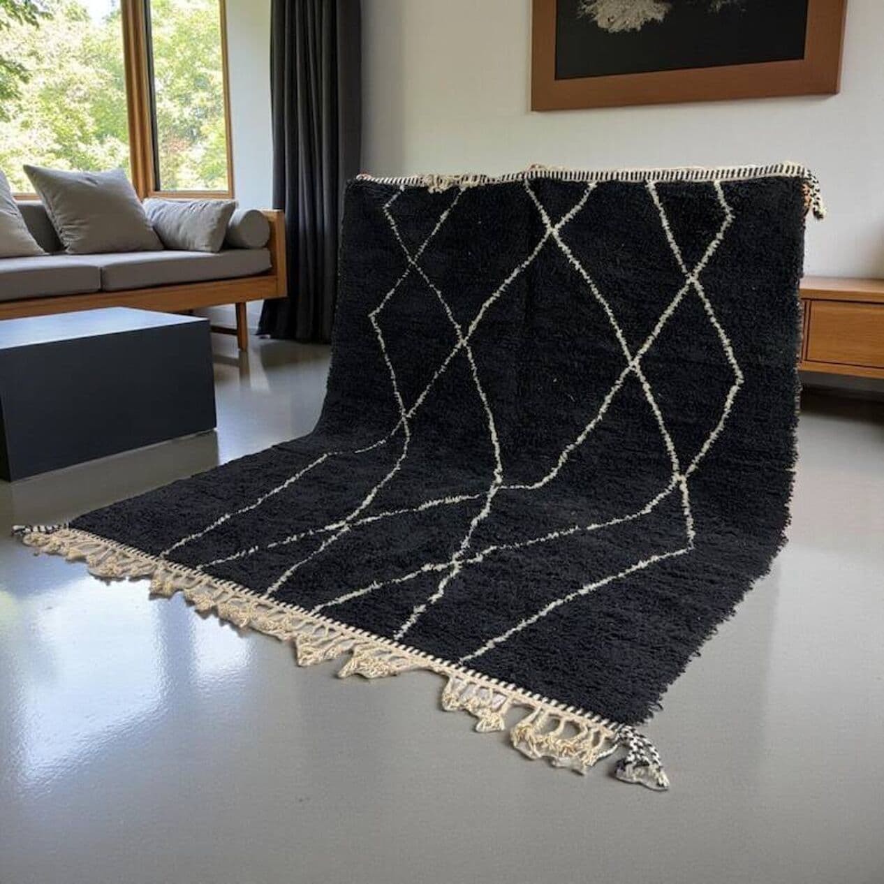 Ręcznie tkany dywan 250x200 cm, wełna, czarny, kremowy, Maroko - 199172