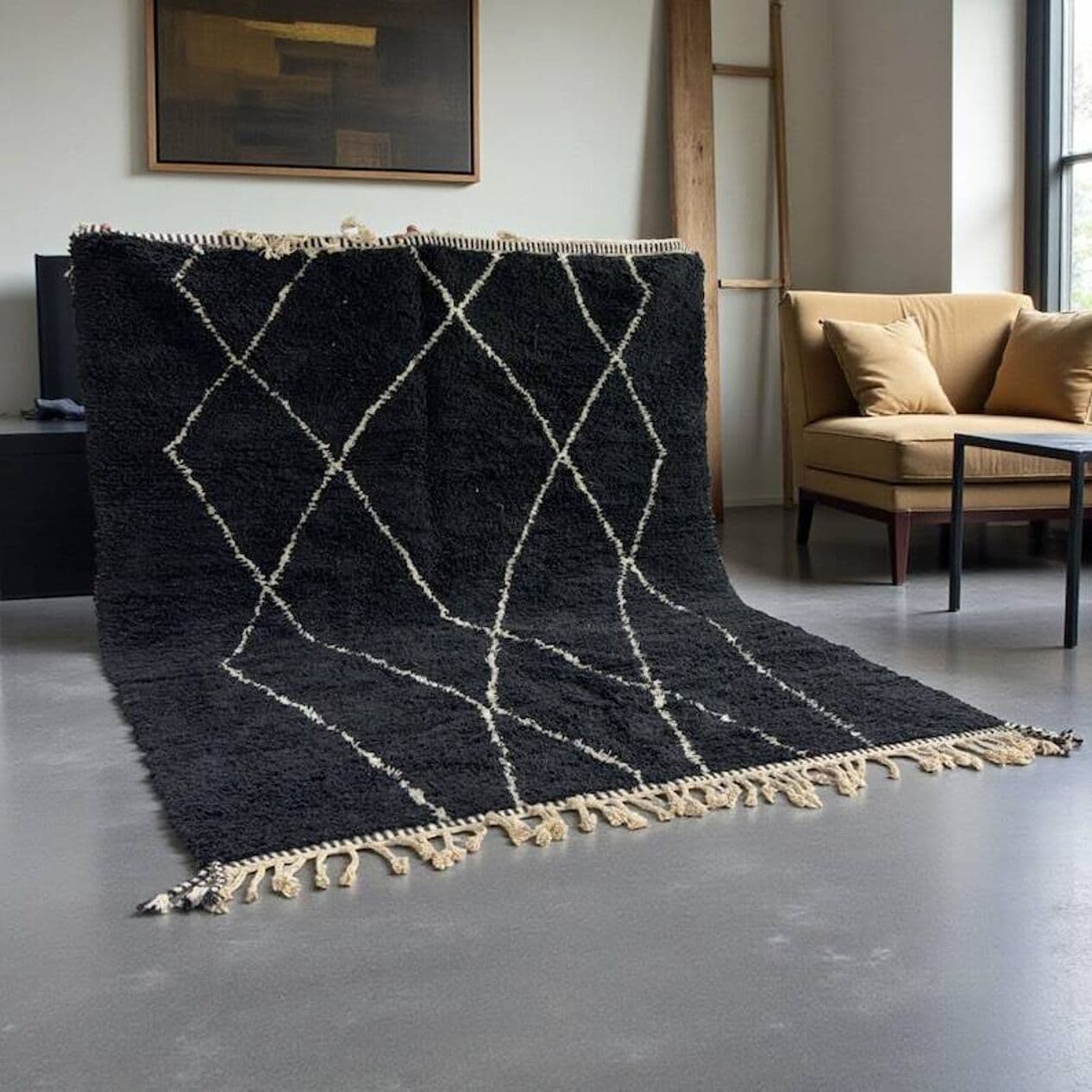 Ręcznie tkany dywan 250x200 cm, wełna, czarny, kremowy, Maroko - 199176