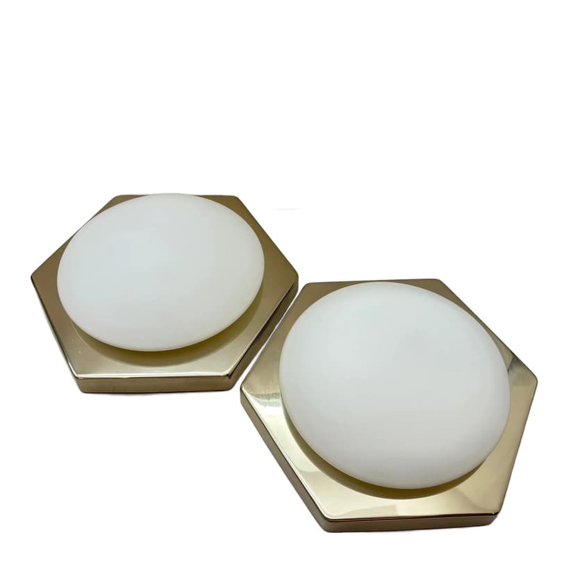 Para kinkietów, chrom stal srebrny, szkło opalowe, N-Licht, Niemcy, lata 80.