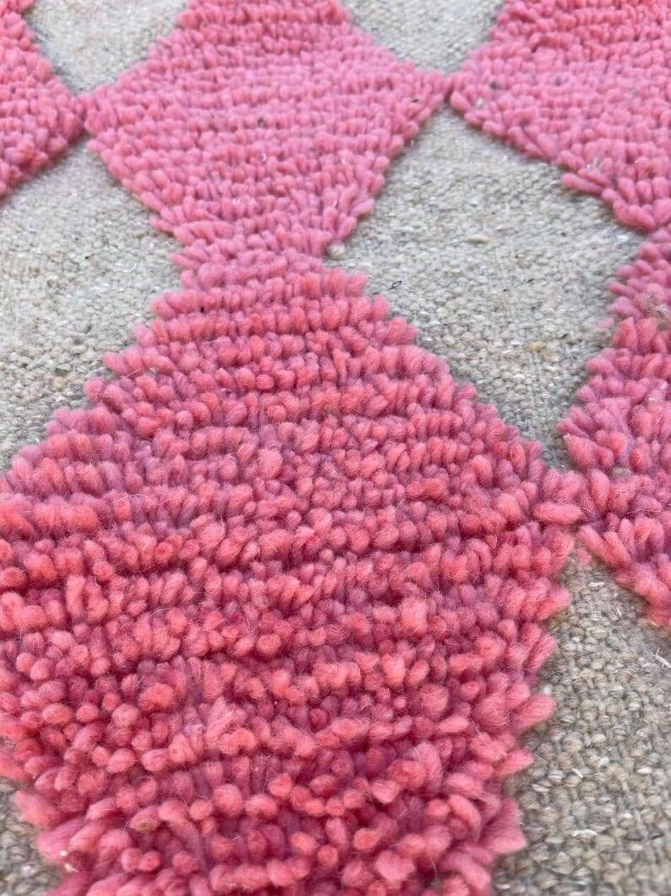 Handwoven rug 400x70 cm, wool, pink, grey, Morocco - 199148