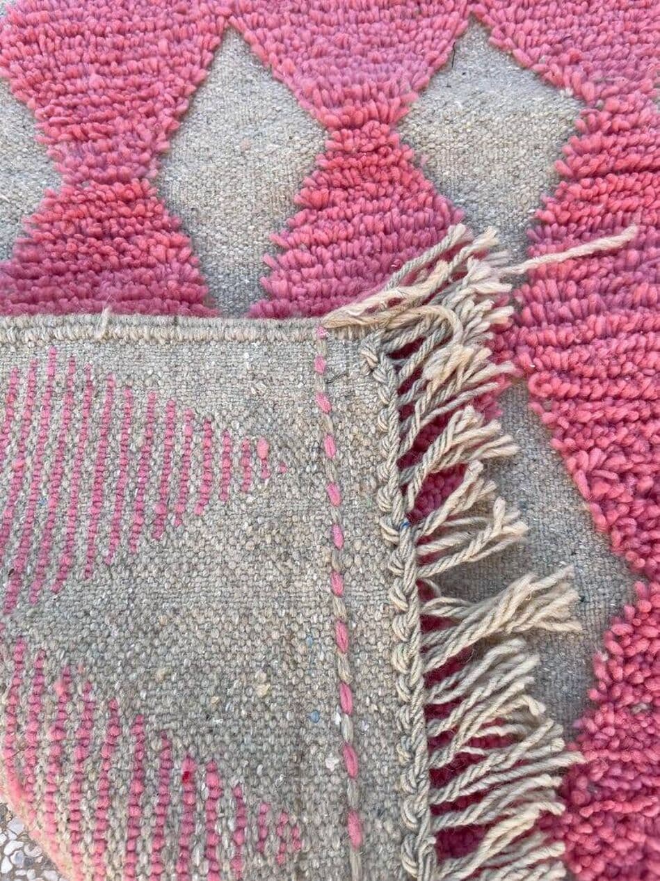 Handwoven rug 400x70 cm, wool, pink, grey, Morocco - 199147