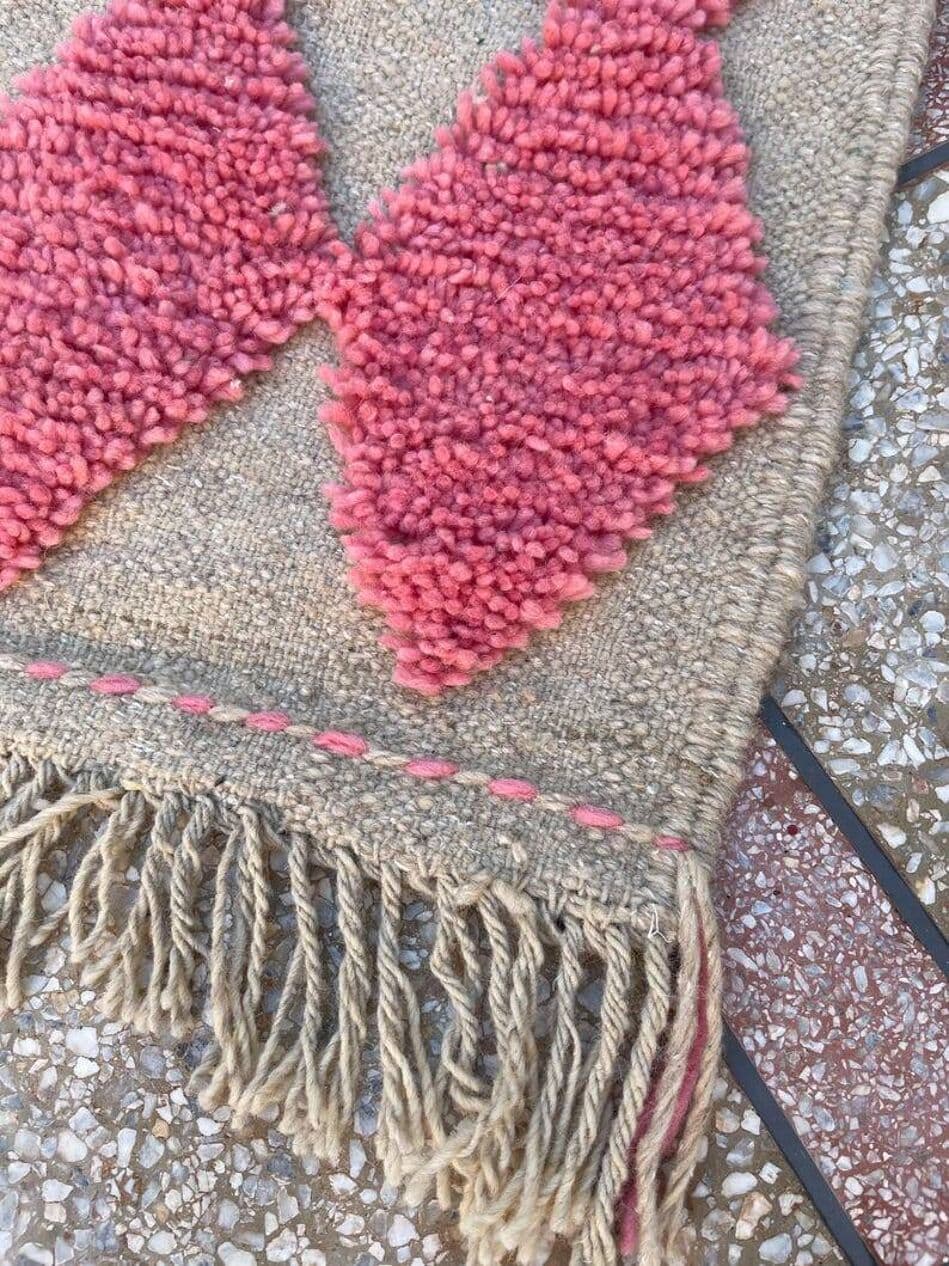 Handwoven rug 400x70 cm, wool, pink, grey, Morocco - 199145