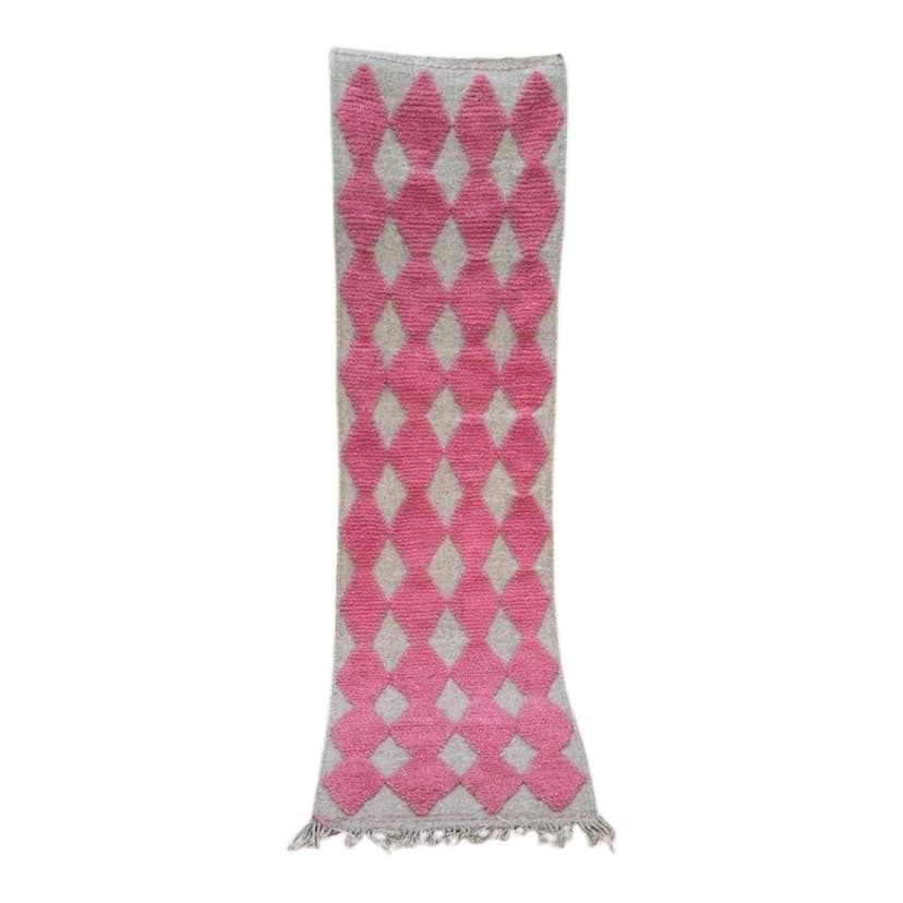 Handwoven rug 400x70 cm, wool, pink, grey, Morocco