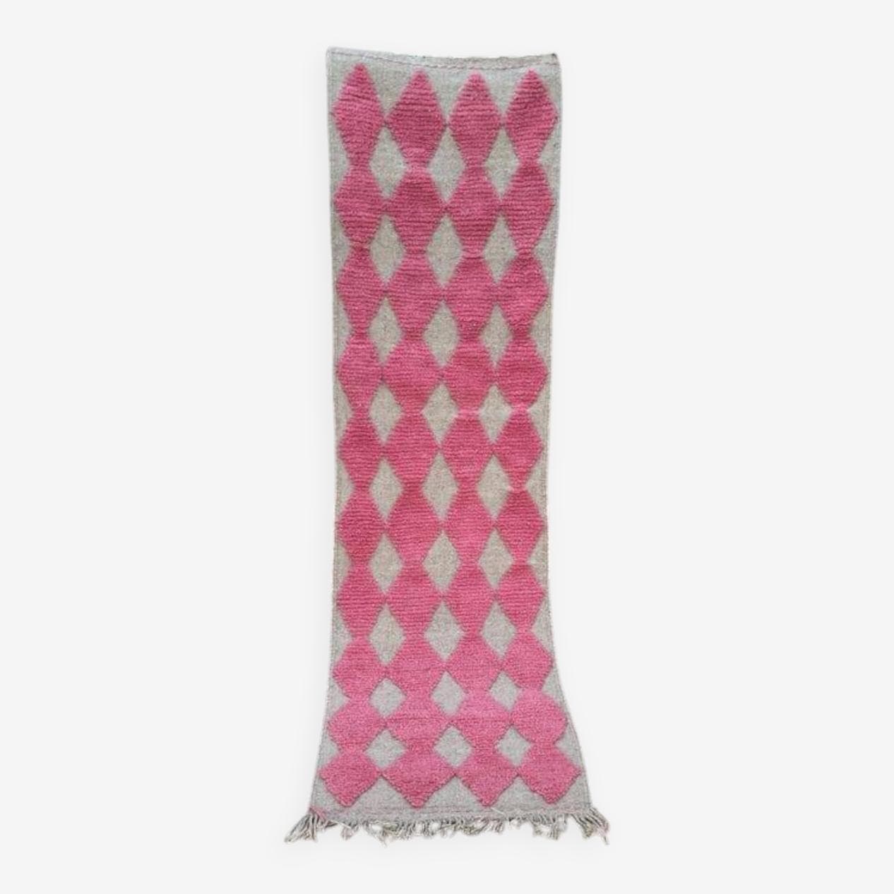 Handwoven rug 400x70 cm, wool, pink, grey, Morocco - 199143