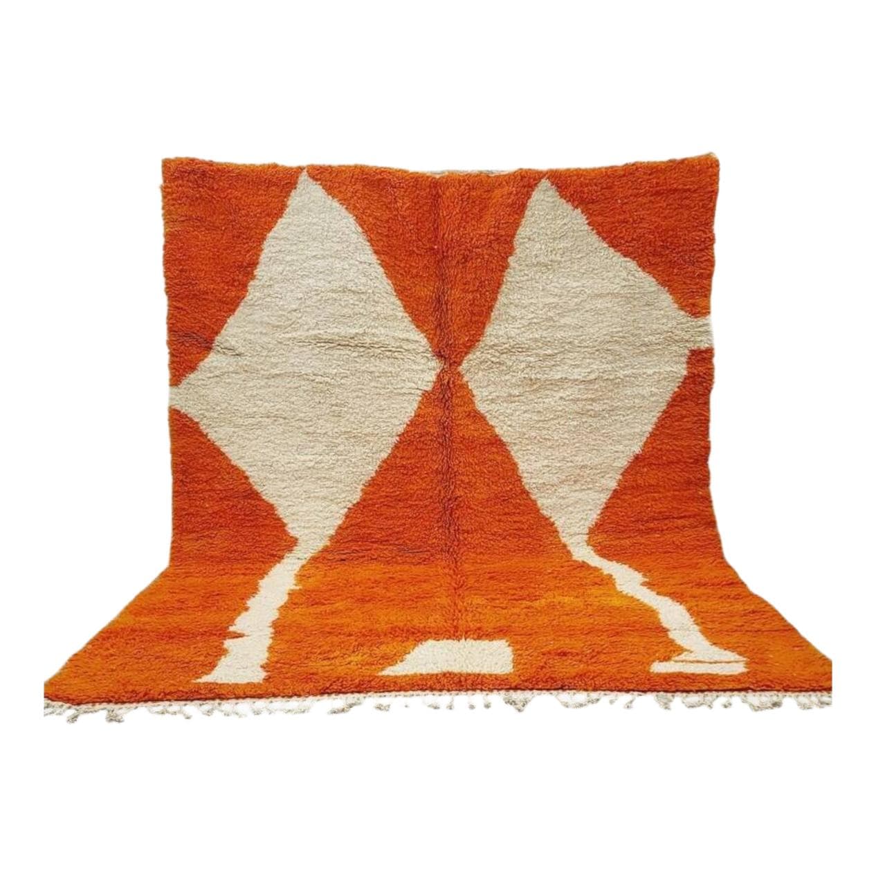 Ręcznie tkany dywan 200x300 cm, wełna, pomarańczowy, kość słoniowa, Maroko