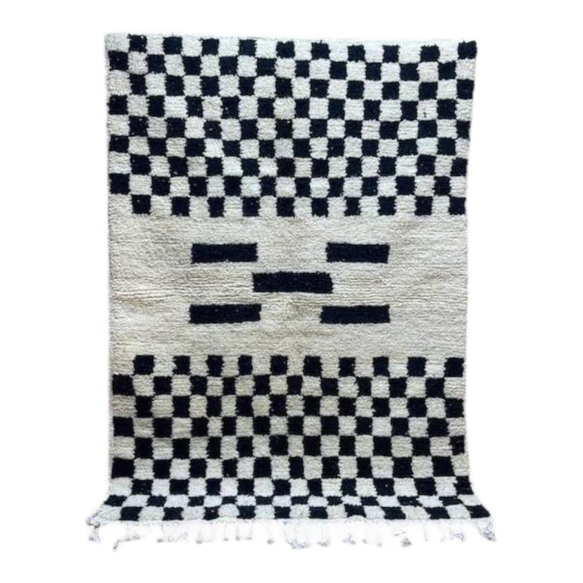 Ręcznie tkany dywan 250x150 cm, wełna, kość słoniowa, czarny, Maroko