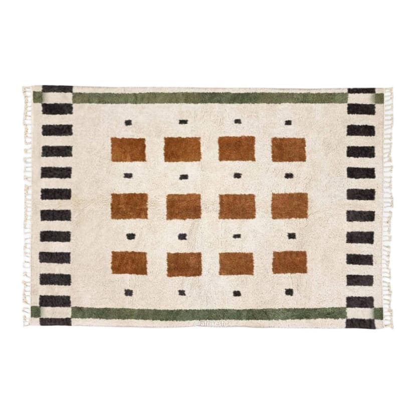 Ręcznie tkany dywan 250x150 cm, wełna, kość słoniowa, brązowy, czarny, zielony, Maroko