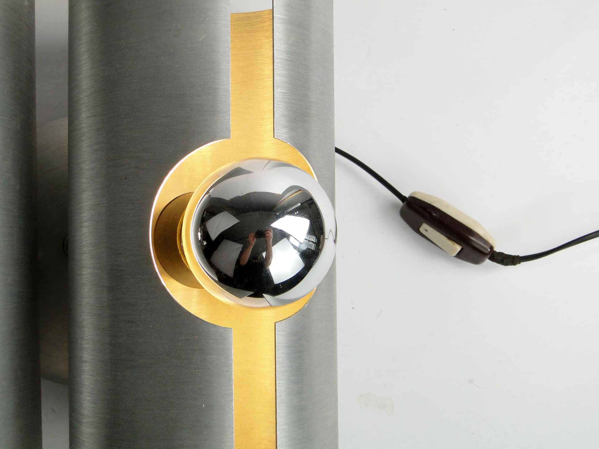 Wall sconce, silver brushed aluminium, Polam, Poland, 1960s. - 1400