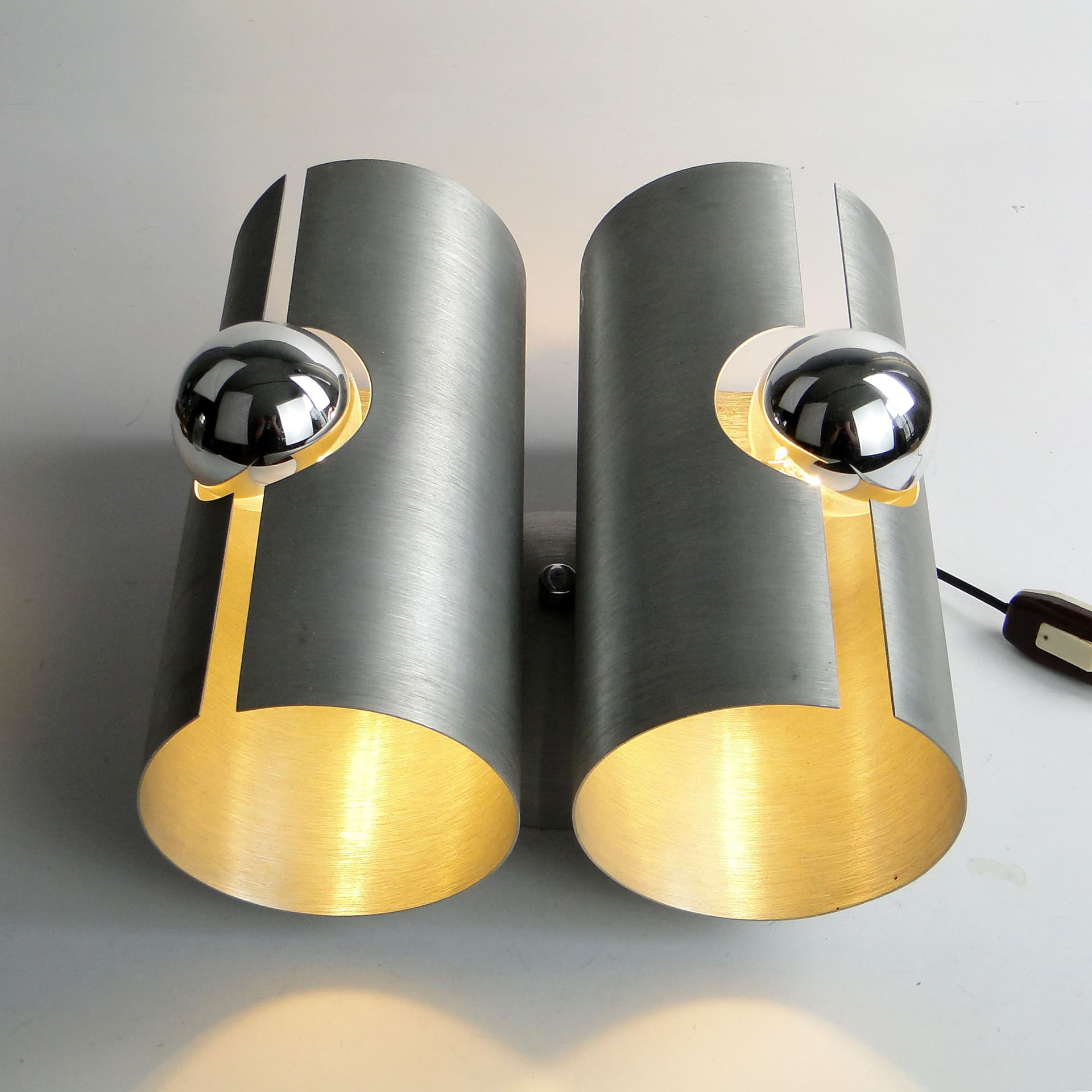 Wall sconce, silver brushed aluminium, Polam, Poland, 1960s. - 1398