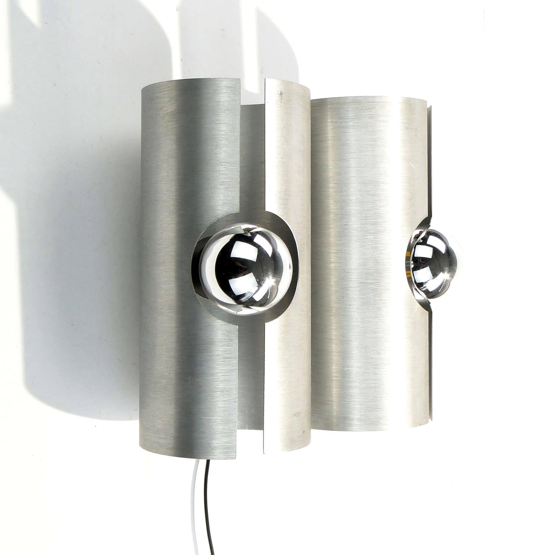 Wall sconce, silver brushed aluminium, Polam, Poland, 1960s. - 1394