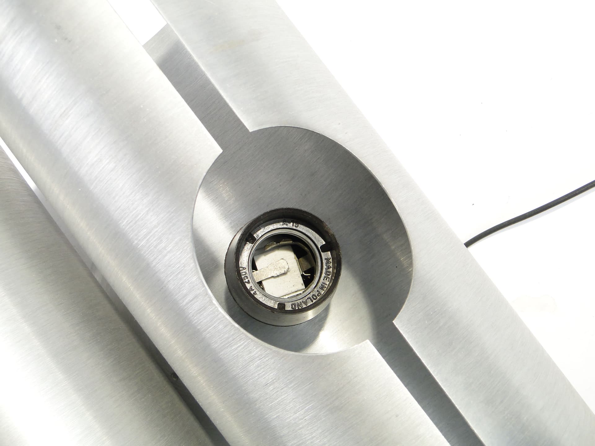 Wall sconce, silver brushed aluminium, Polam, Poland, 1960s. - 1404