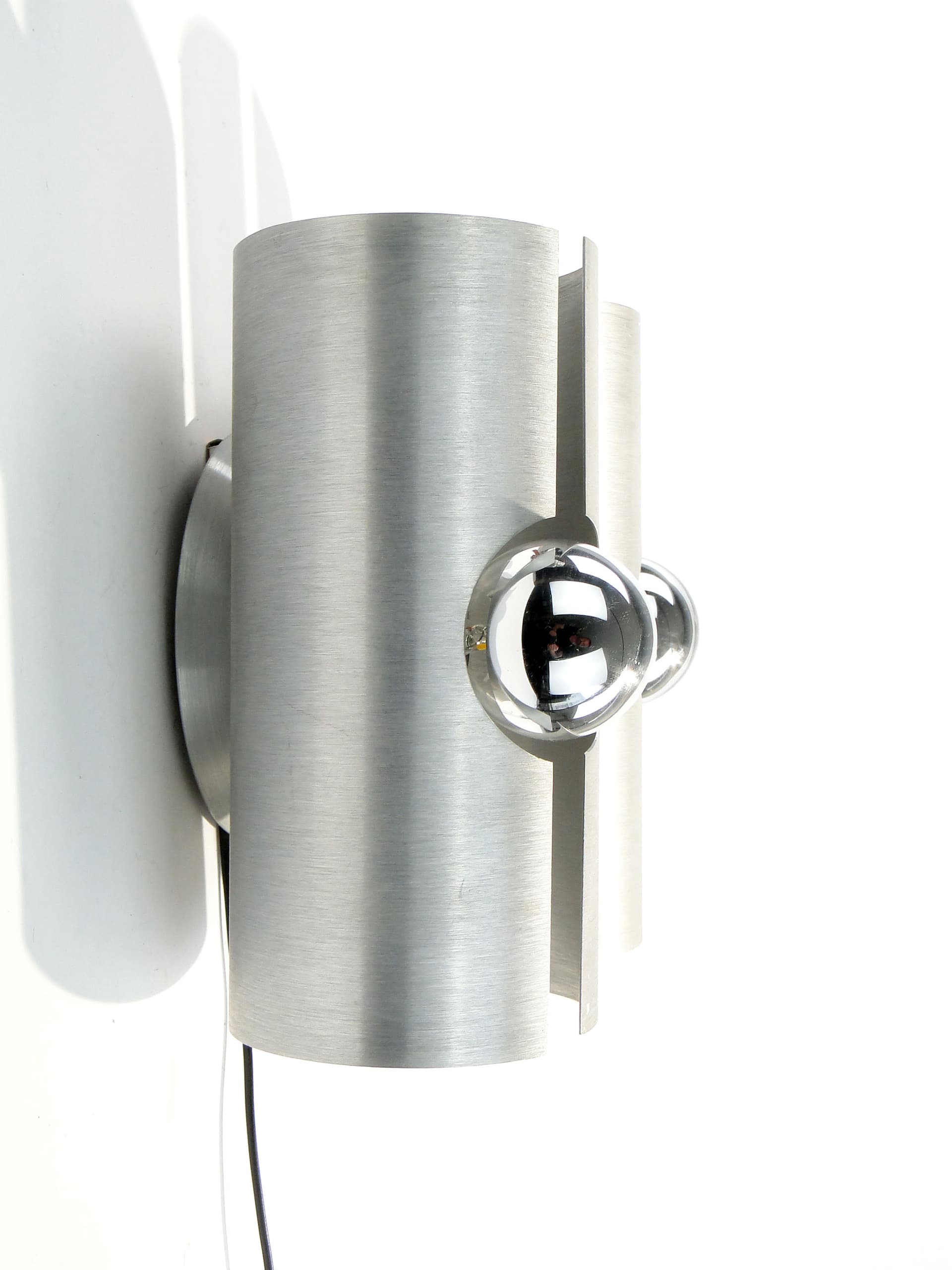 Wall sconce, silver brushed aluminium, Polam, Poland, 1960s. - 1395