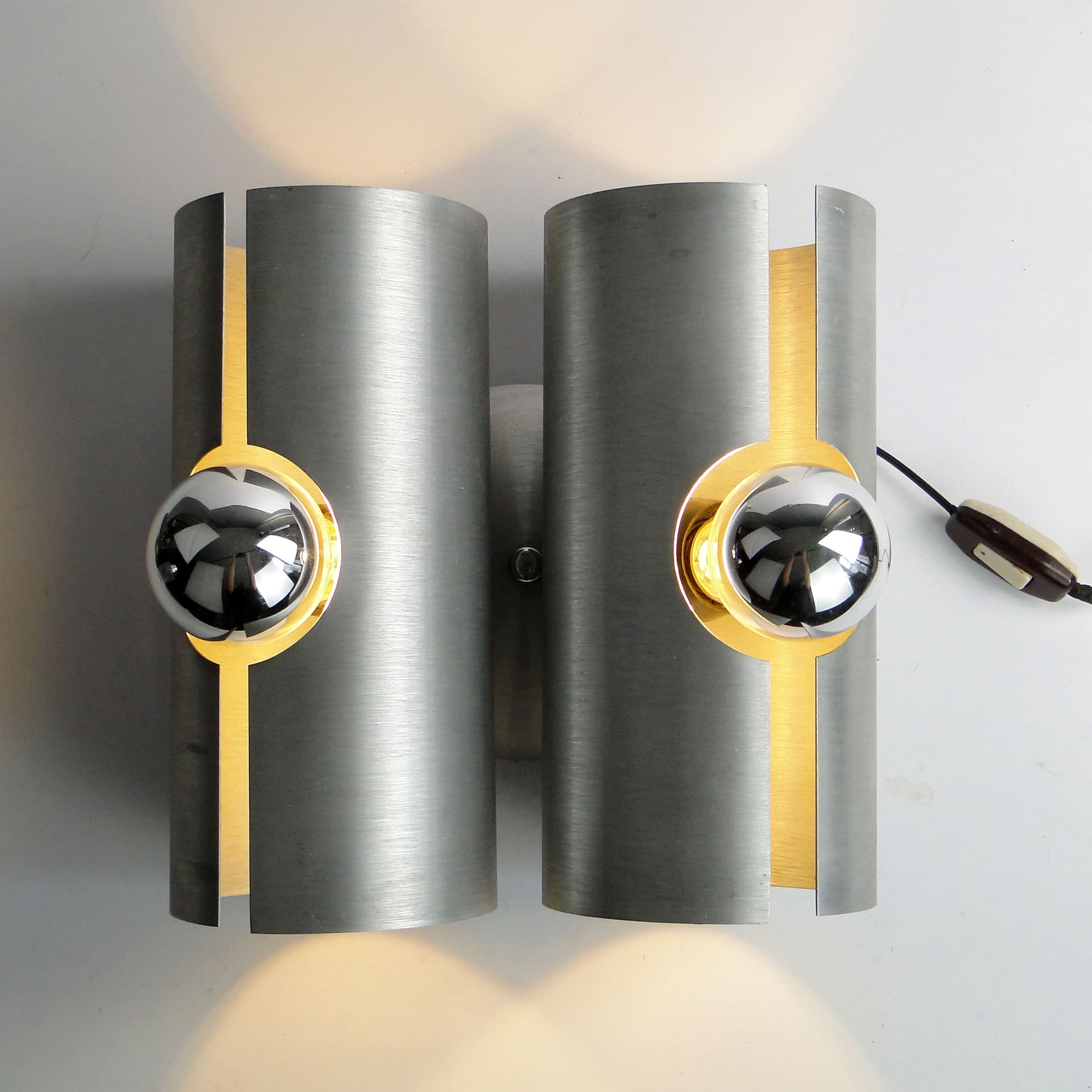 Wall sconce, silver brushed aluminium, Polam, Poland, 1960s. - 1397