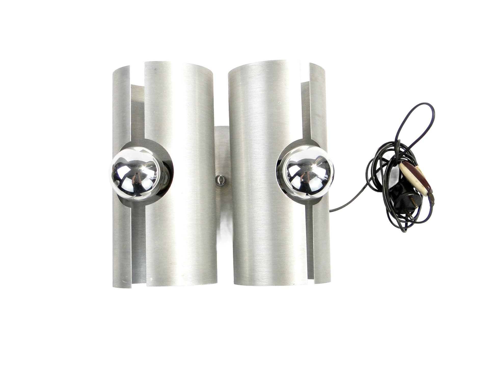 Wall sconce, silver brushed aluminium, Polam, Poland, 1960s.
