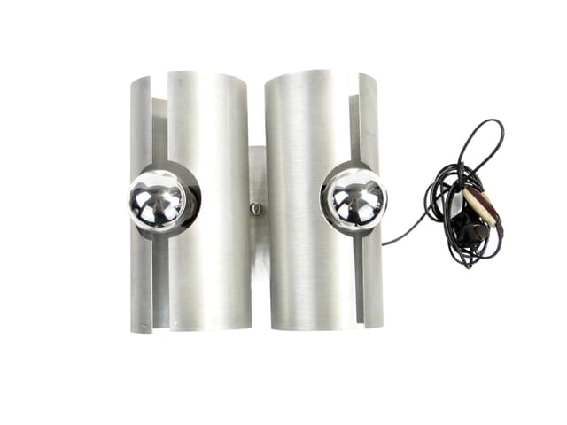 Wall sconce, silver brushed aluminium, Polam, Poland, 1960s. - DIMENSION