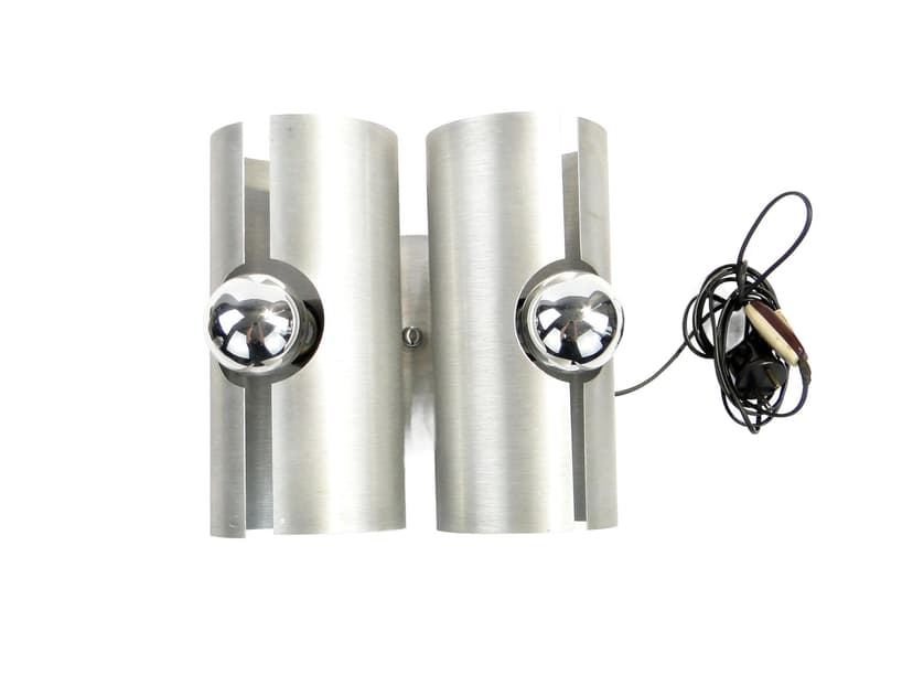 Wall sconce, silver brushed aluminium, Polam, Poland, 1960s.