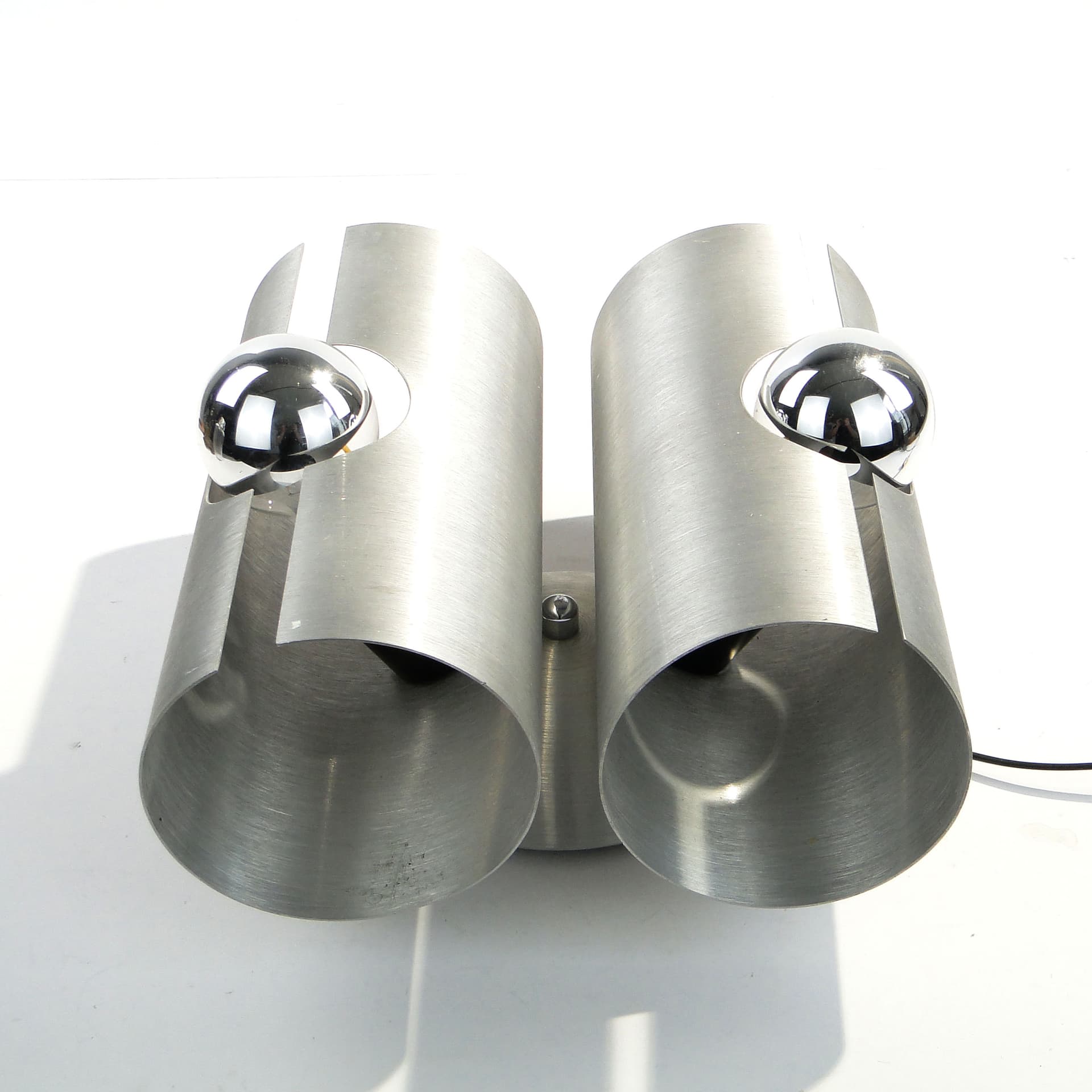 Wall sconce, silver brushed aluminium, Polam, Poland, 1960s. - 1393