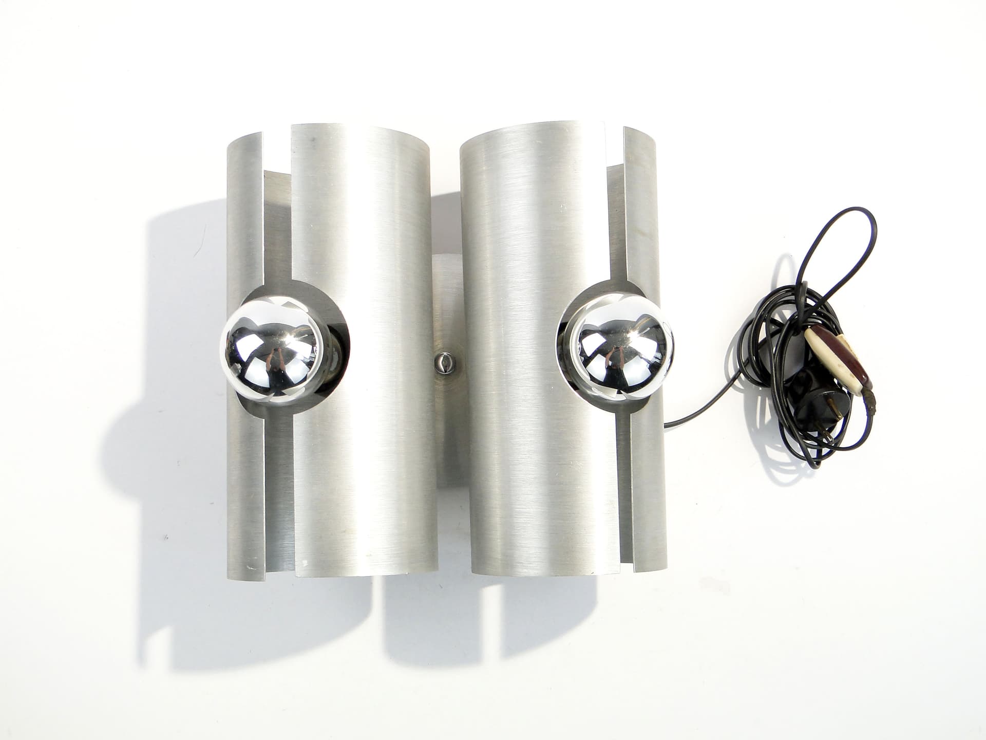 Wall sconce, silver brushed aluminium, Polam, Poland, 1960s. - 1391