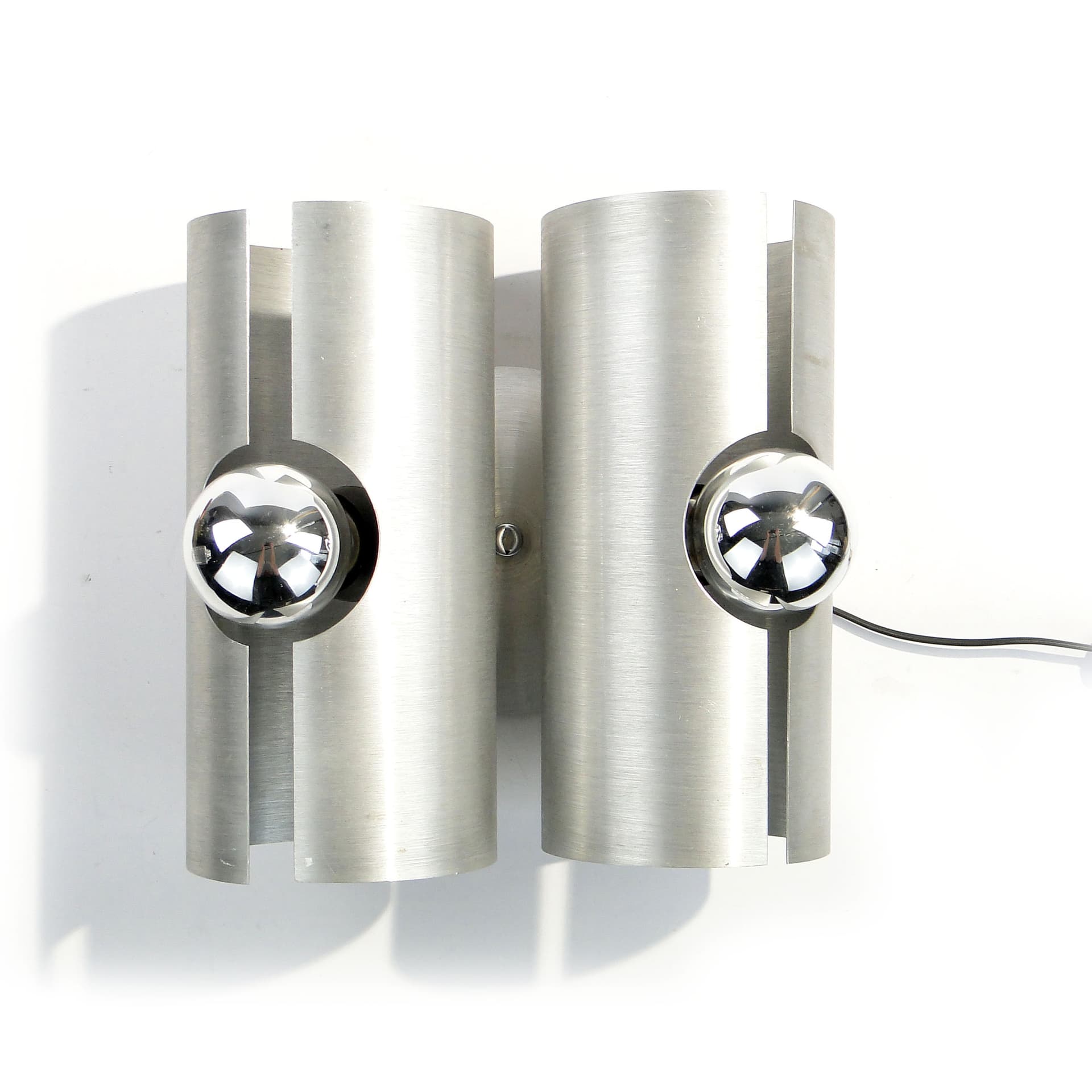 Wall sconce, silver brushed aluminium, Polam, Poland, 1960s. - 1392