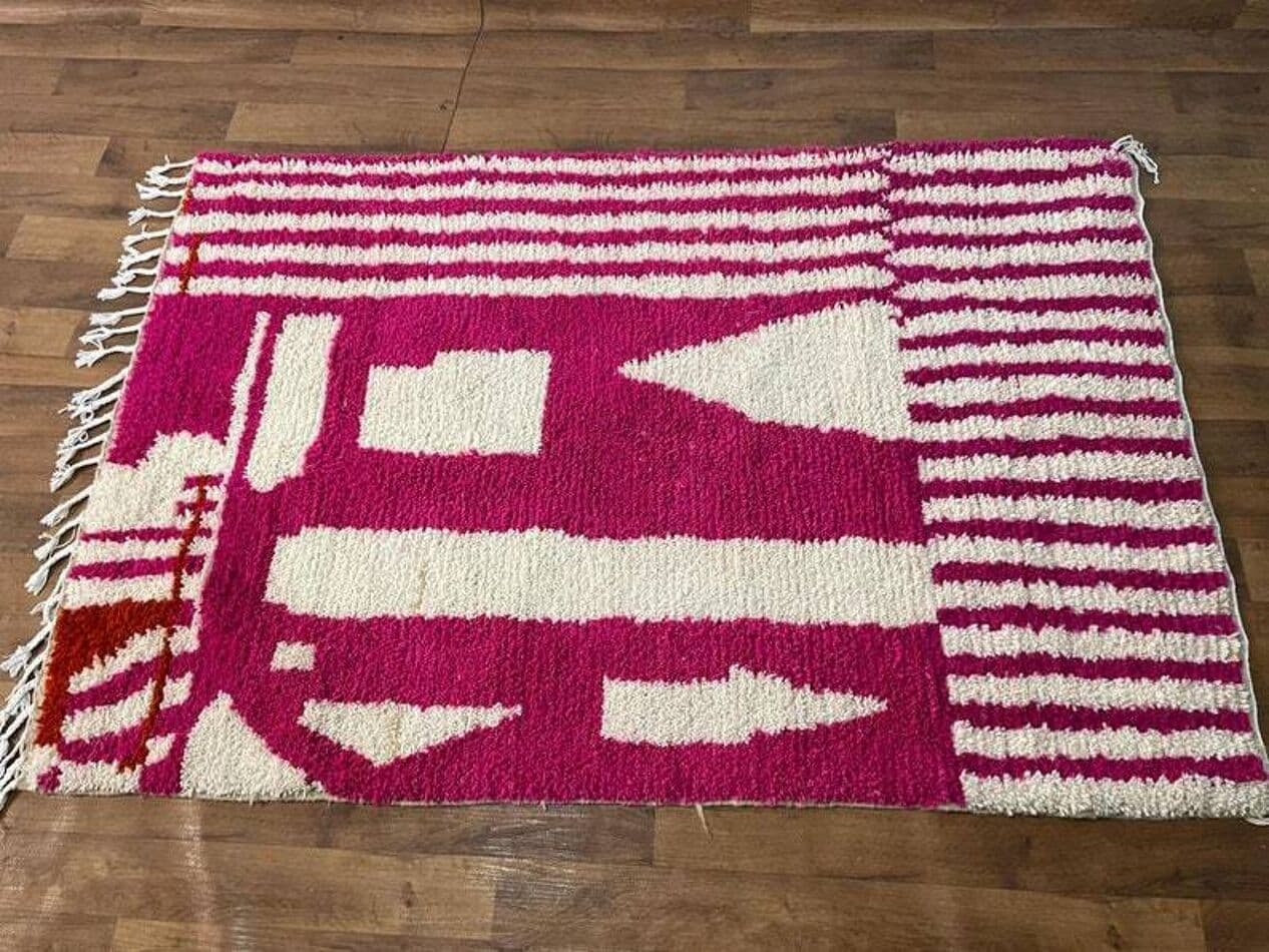 Handwoven rug 300x200 cm, wool, pink, Morocco - 198951