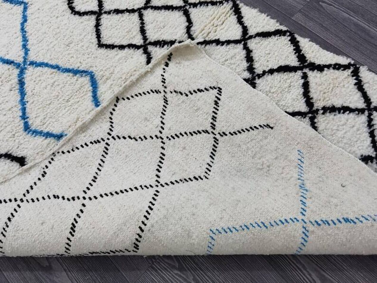 Ręcznie tkany dywan 250x150 cm, wełna, biały, czarny, niebieski, Maroko - 198912
